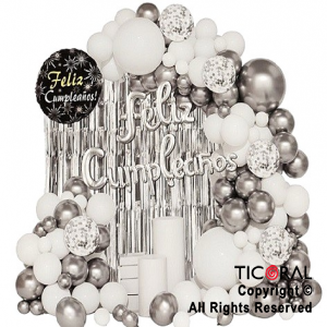 SET DE GLOBOS ARCO XL PLATA Y BLANCO 72 UNIDADES